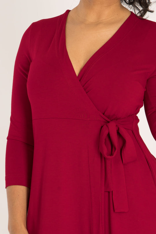 Loose fit short wrap jersey dress - Red