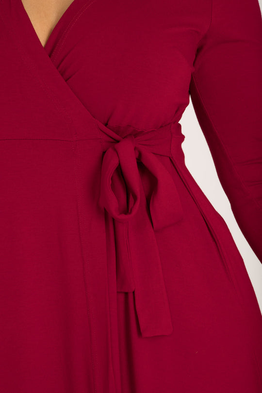 Loose fit short wrap jersey dress - Red