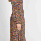 Pleated waist midi jersey dress - Navy flowers