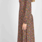 Pleated waist midi jersey dress - Navy flowers