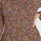 Pleated waist midi jersey dress - Navy flowers