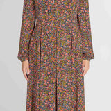 Pleated waist midi jersey dress - Navy flowers