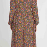 Pleated waist midi jersey dress - Navy flowers