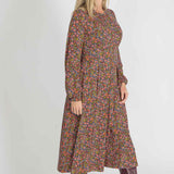Pleated waist midi jersey dress - Navy flowers