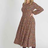 Pleated waist midi jersey dress - Navy flowers