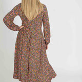 Pleated waist midi jersey dress - Navy flowers