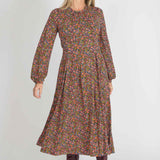 Pleated waist midi jersey dress - Navy flowers