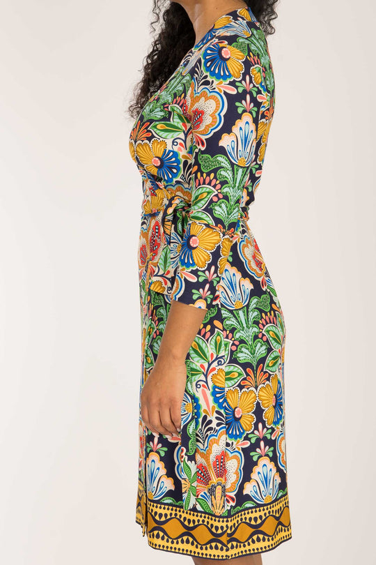 Slim wrap short jersey dress - Navy folklore