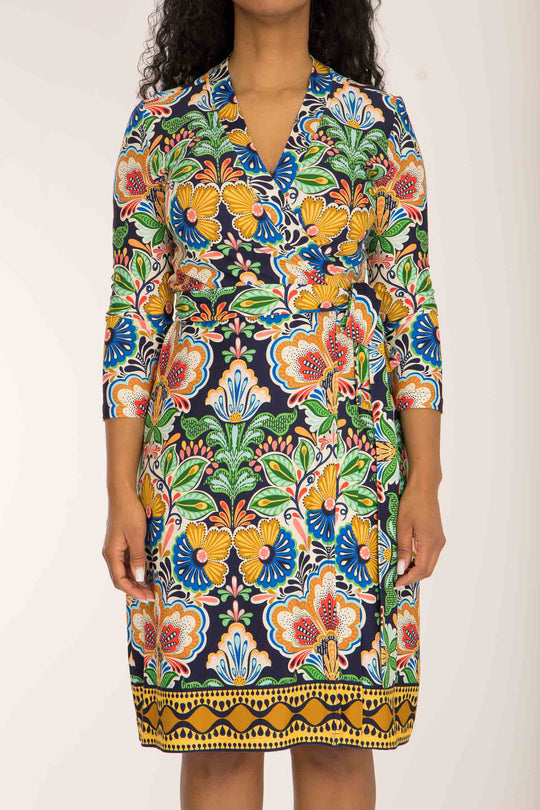 Slim wrap short jersey dress - Navy folklore