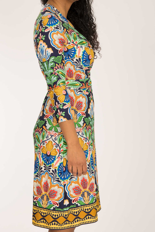 Slim wrap short jersey dress - Navy folklore
