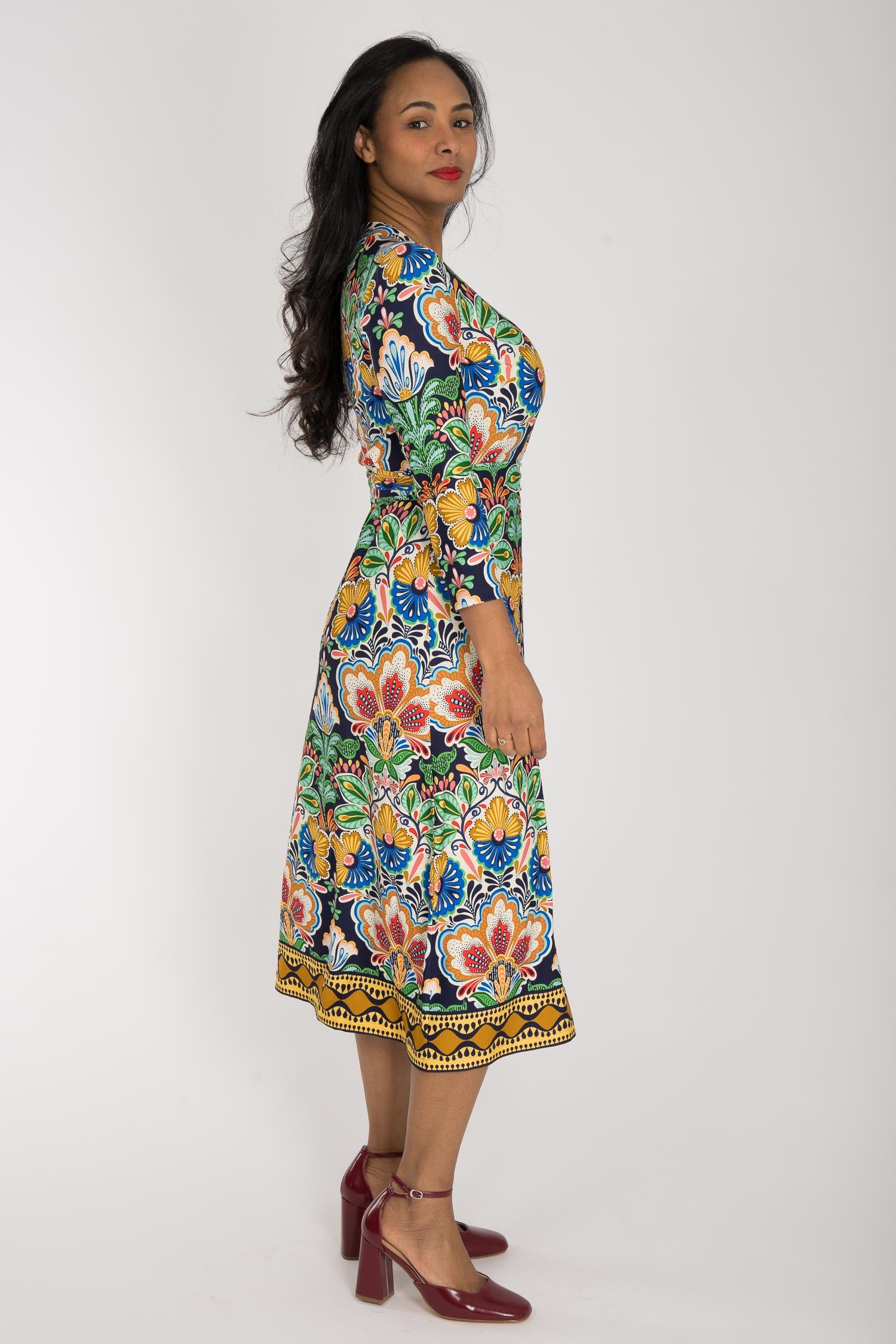 Slim wrap midi jersey dress - Navy folklore Pure Female Slim wrap midi jersey dress - Navy folklore Pure Female