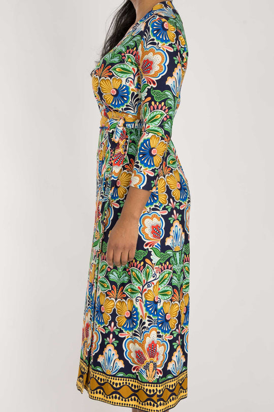Slim wrap midi jersey dress - Navy folklore