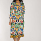 Slim wrap midi jersey dress - Navy folklore
