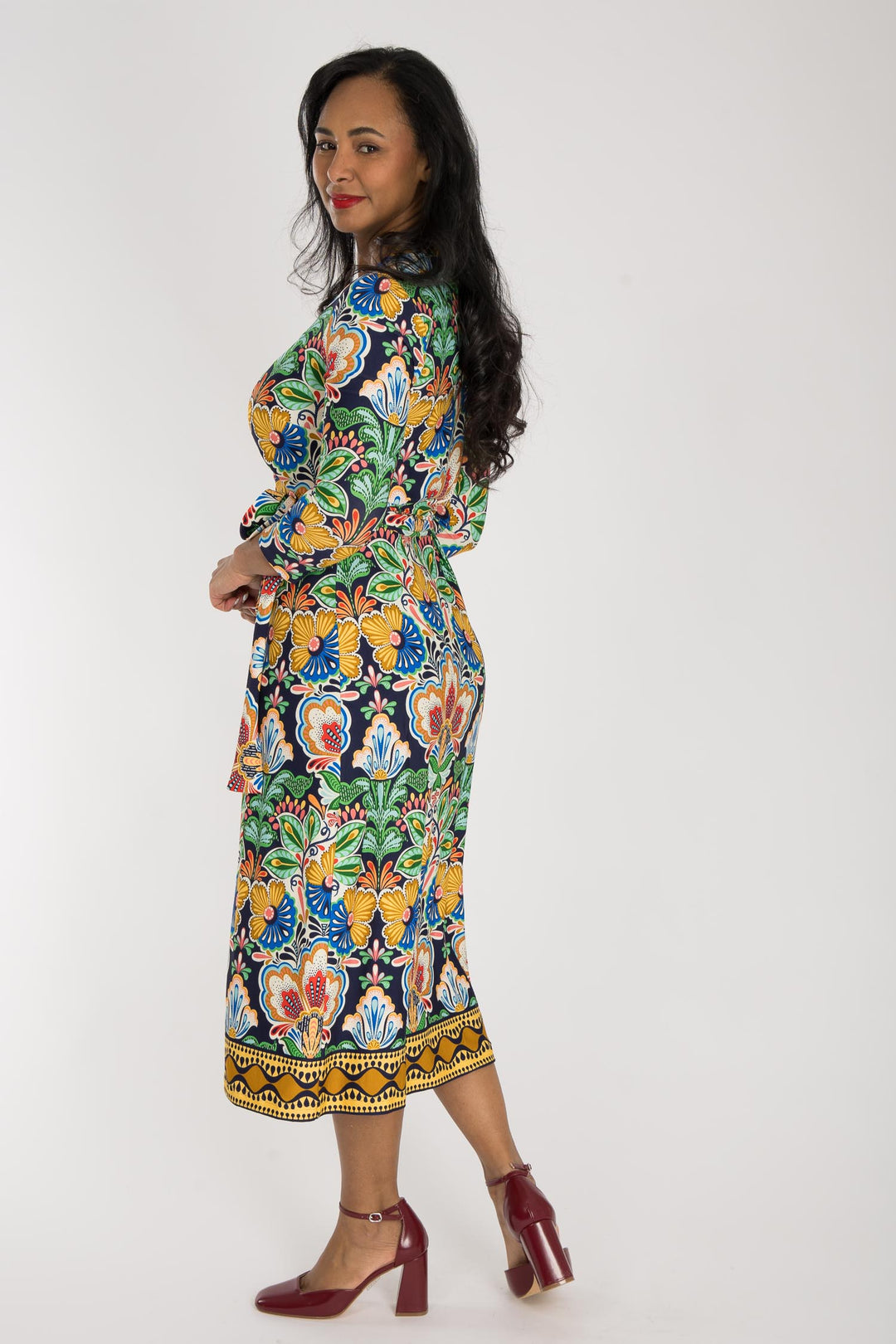 Slim wrap midi jersey dress - Navy folklore