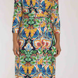 Slim wrap midi jersey dress - Navy folklore