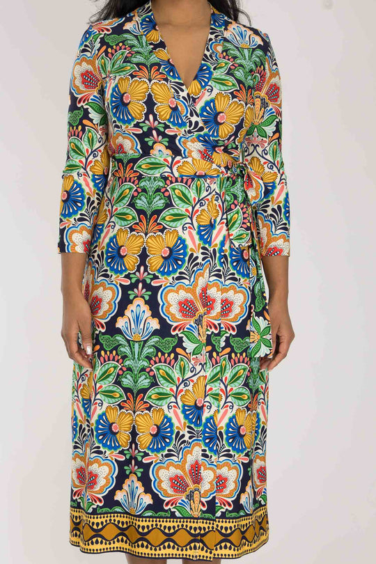 Slim wrap midi jersey dress - Navy folklore
