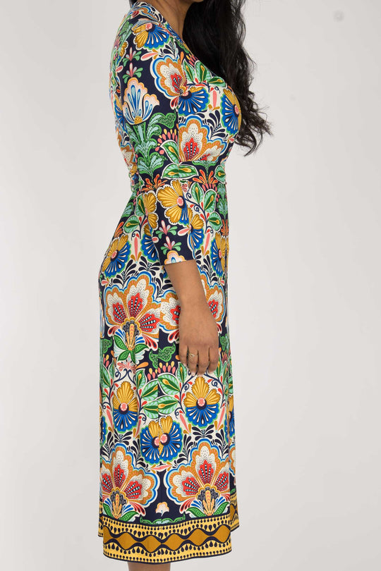 Slim wrap midi jersey dress - Navy folklore