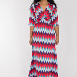 Knot draped maxi jersey dress - Blue-Pink