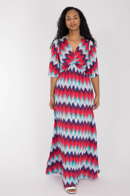 Knot draped maxi jersey dress - Blue-Pink
