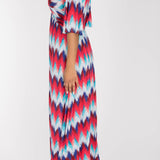 Knot draped maxi jersey dress - Blue-Pink