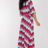 Knot draped maxi jersey dress - Blue-Pink