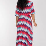 Knot draped maxi jersey dress - Blue-Pink