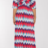 Knot draped maxi jersey dress - Blue-Pink