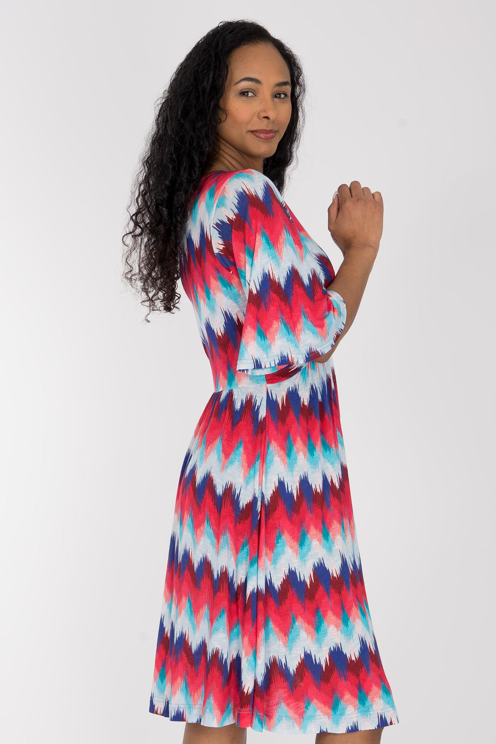 Knot draped short jersey dress - Blue-Pink