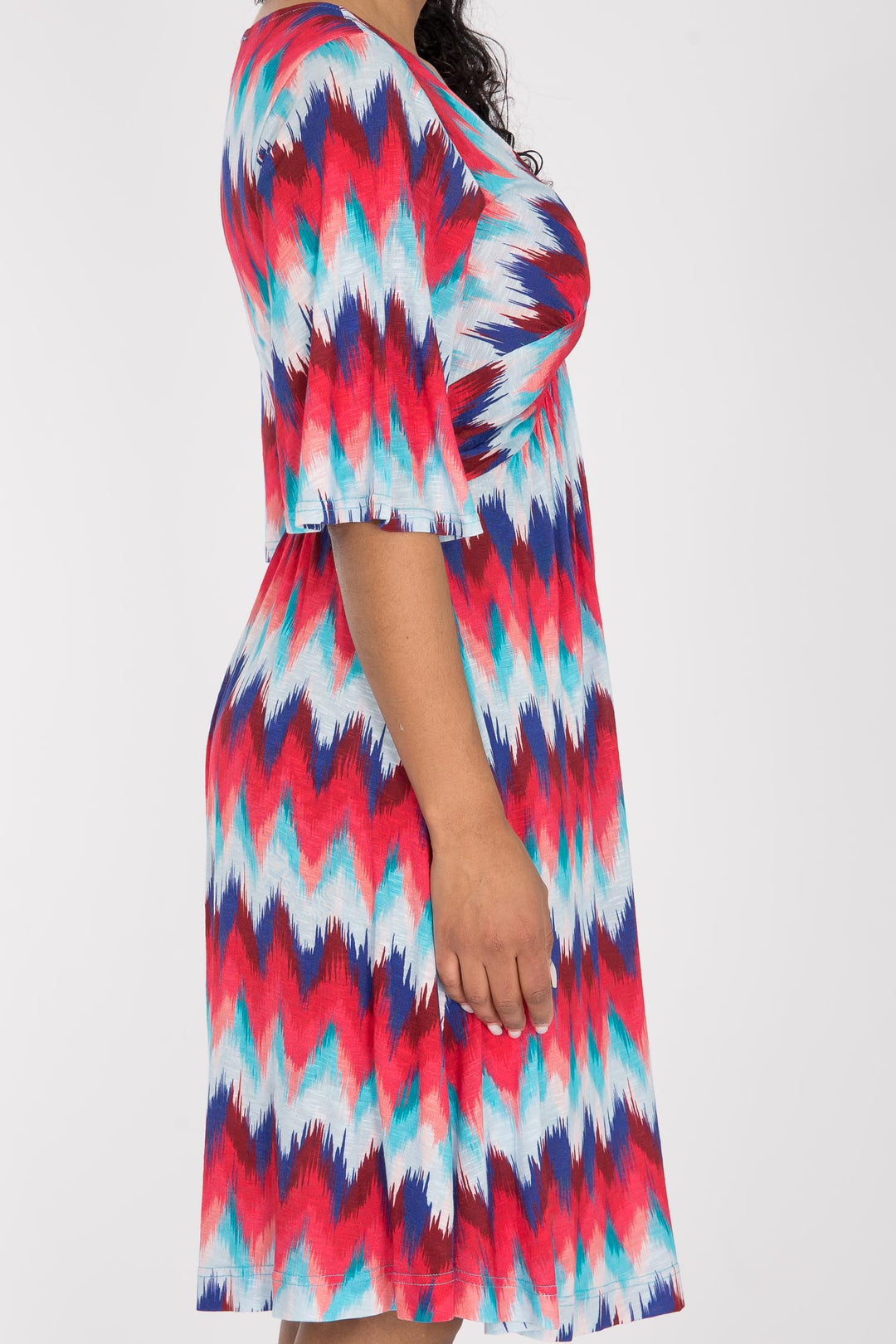 Knot draped short jersey dress - Blue-Pink