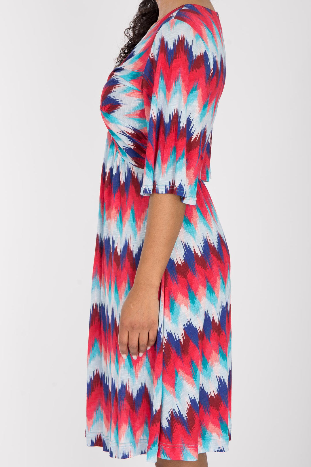 Knot draped short jersey dress - Blue-Pink
