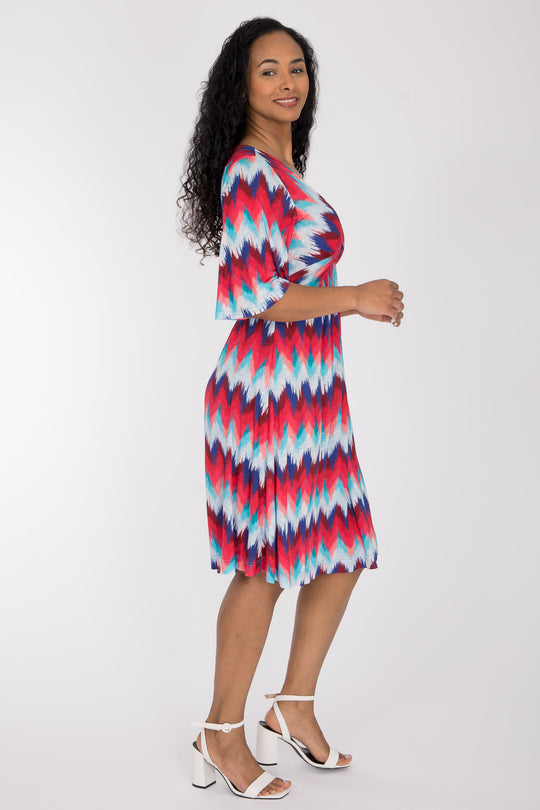 Knot draped short jersey dress - Blue-Pink
