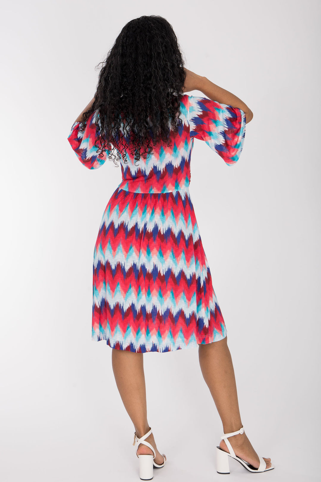 Knot draped short jersey dress - Blue-Pink