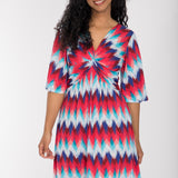 Knot draped short jersey dress - Blue-Pink
