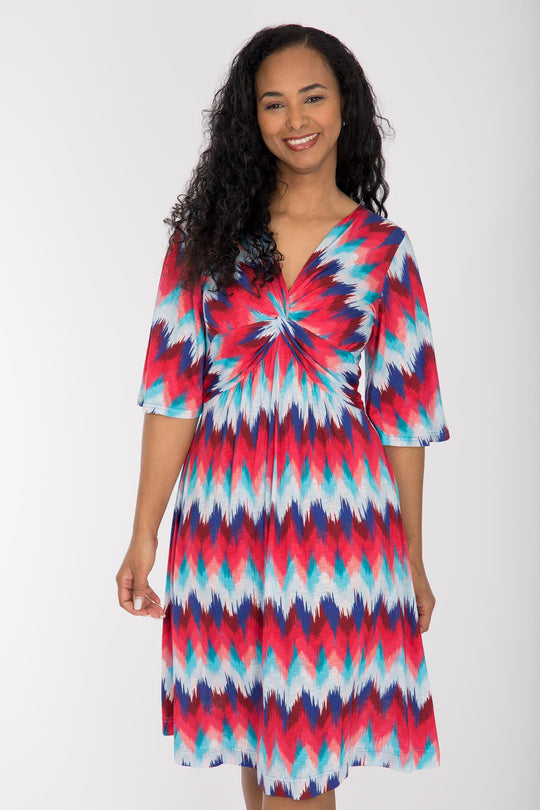 Knot draped short jersey dress - Blue-Pink