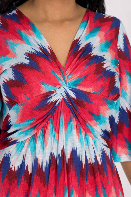 Knot draped short jersey dress - Blue-Pink