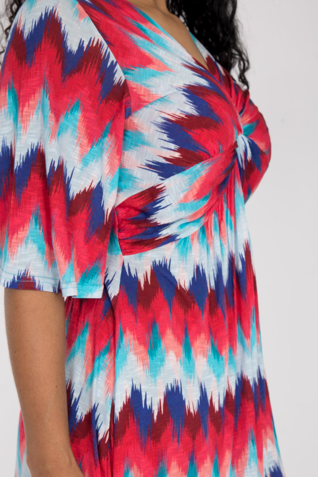 Knot draped short jersey dress - Blue-Pink