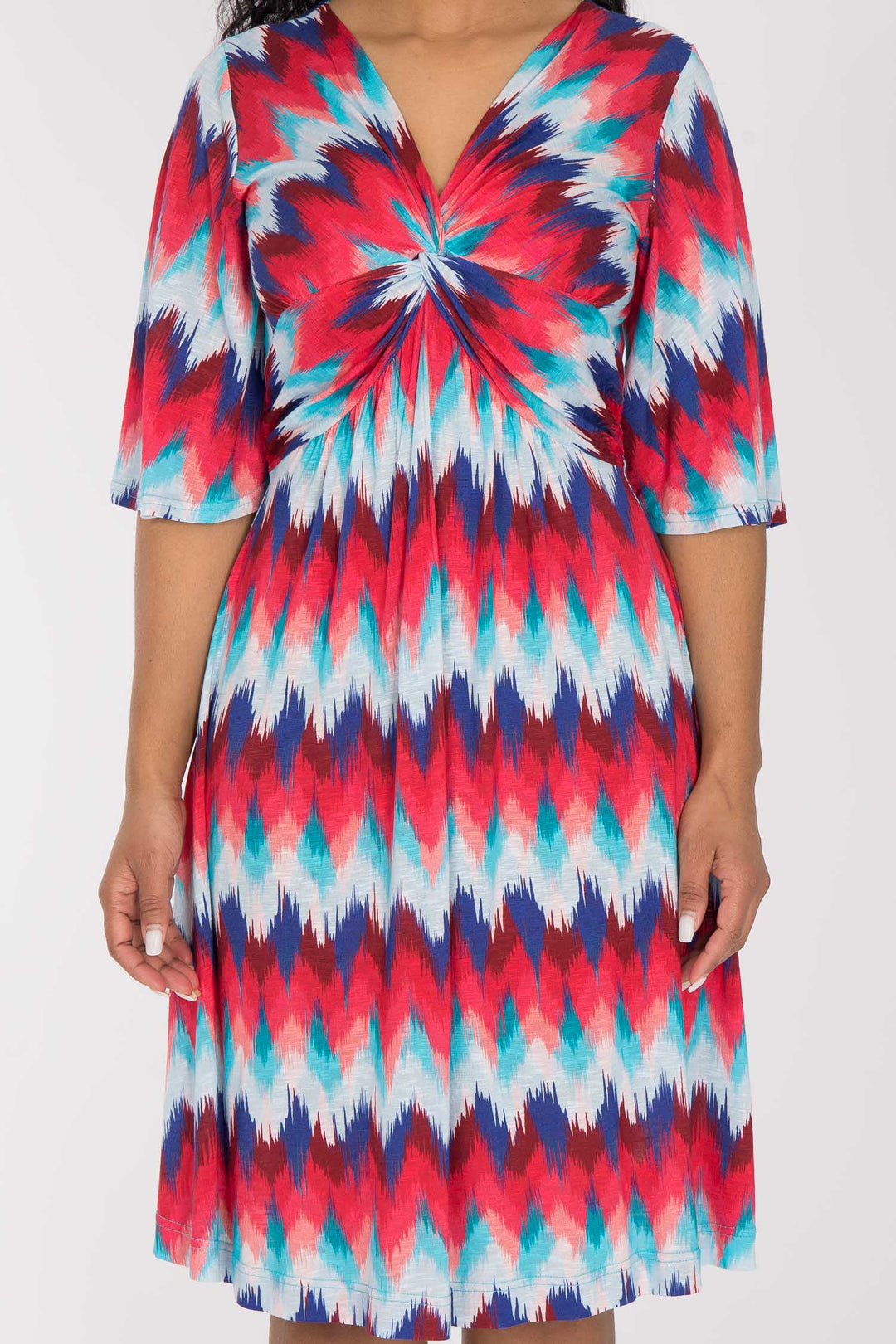 Knot draped short jersey dress - Blue-Pink