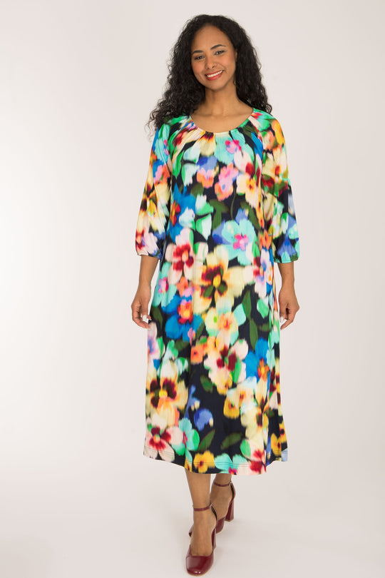 A-lined belted midi jersey dress - Navy