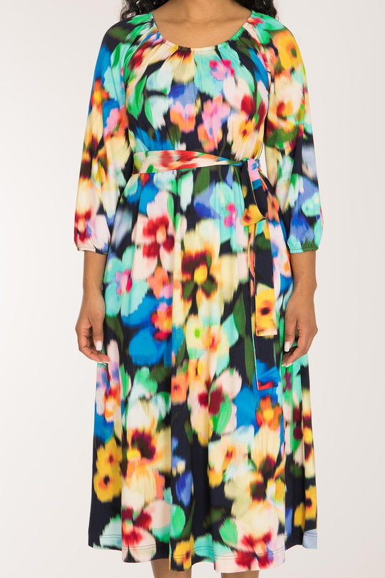 A-lined belted midi jersey dress - Navy