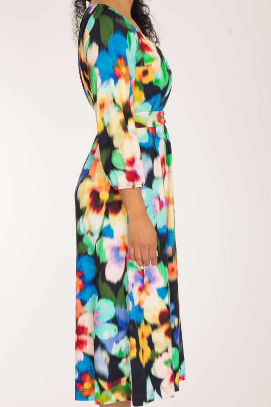 A-lined belted midi jersey dress - Navy