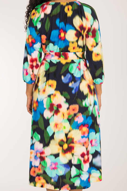 A-lined belted midi jersey dress - Navy