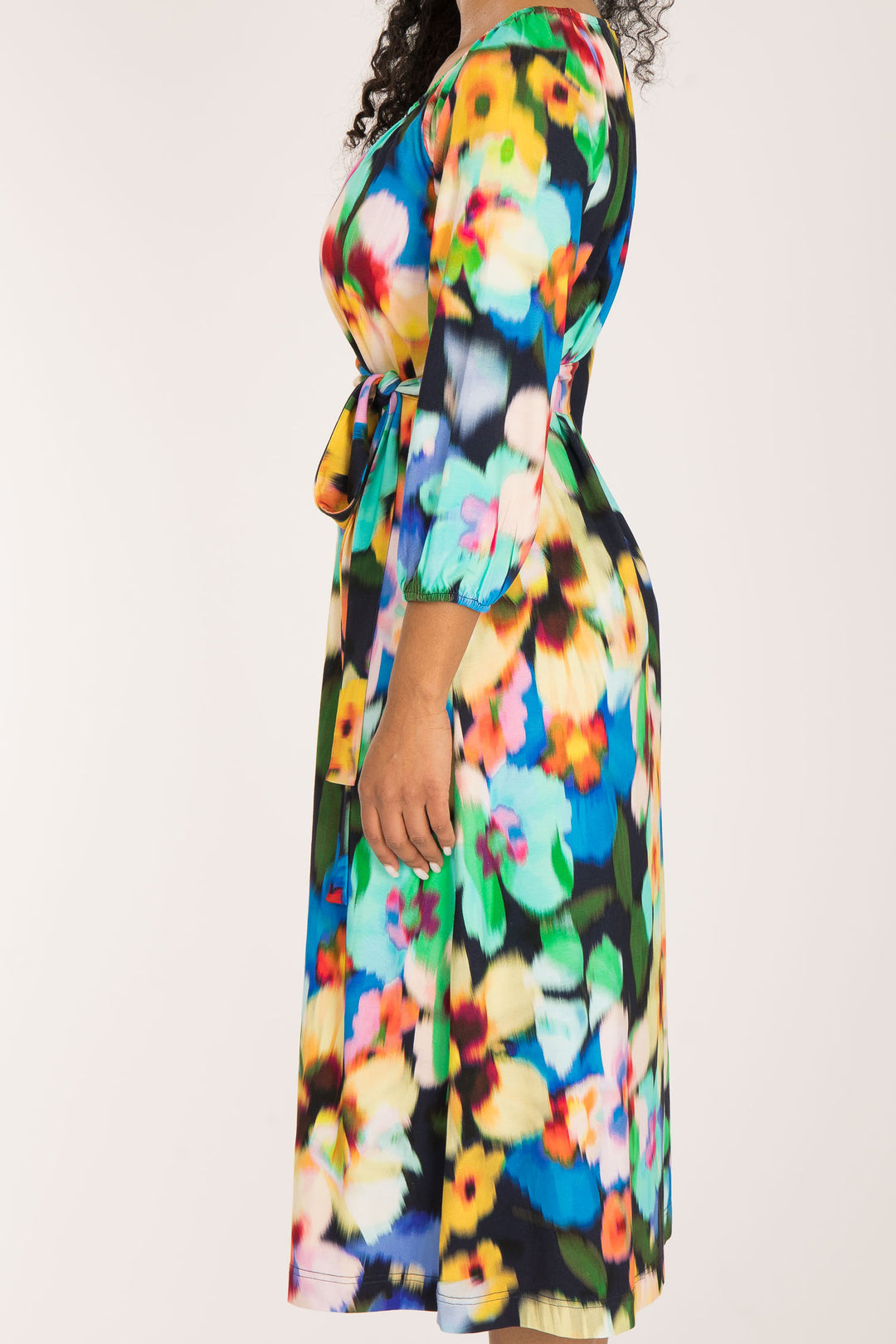 A-lined belted midi jersey dress - Navy