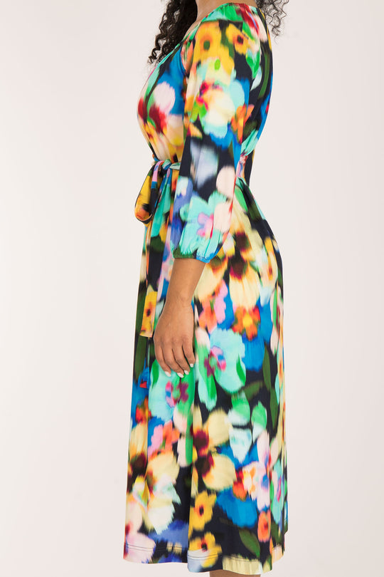 A-lined belted midi jersey dress - Navy