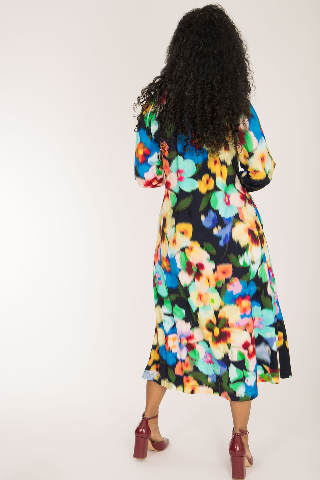 A-lined belted midi jersey dress - Navy