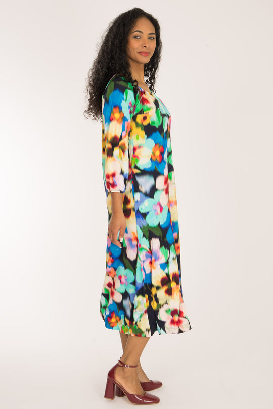 A-lined belted midi jersey dress - Navy