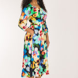 A-lined belted midi jersey dress - Navy