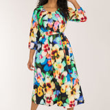 A-lined belted midi jersey dress - Navy