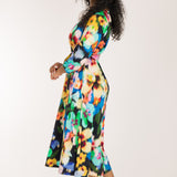 A-lined belted midi jersey dress - Navy