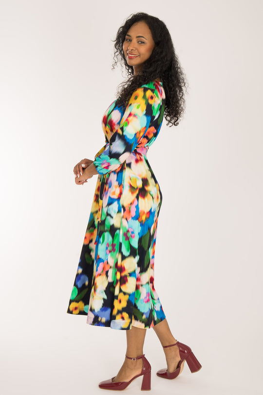 A-lined belted midi jersey dress - Navy
