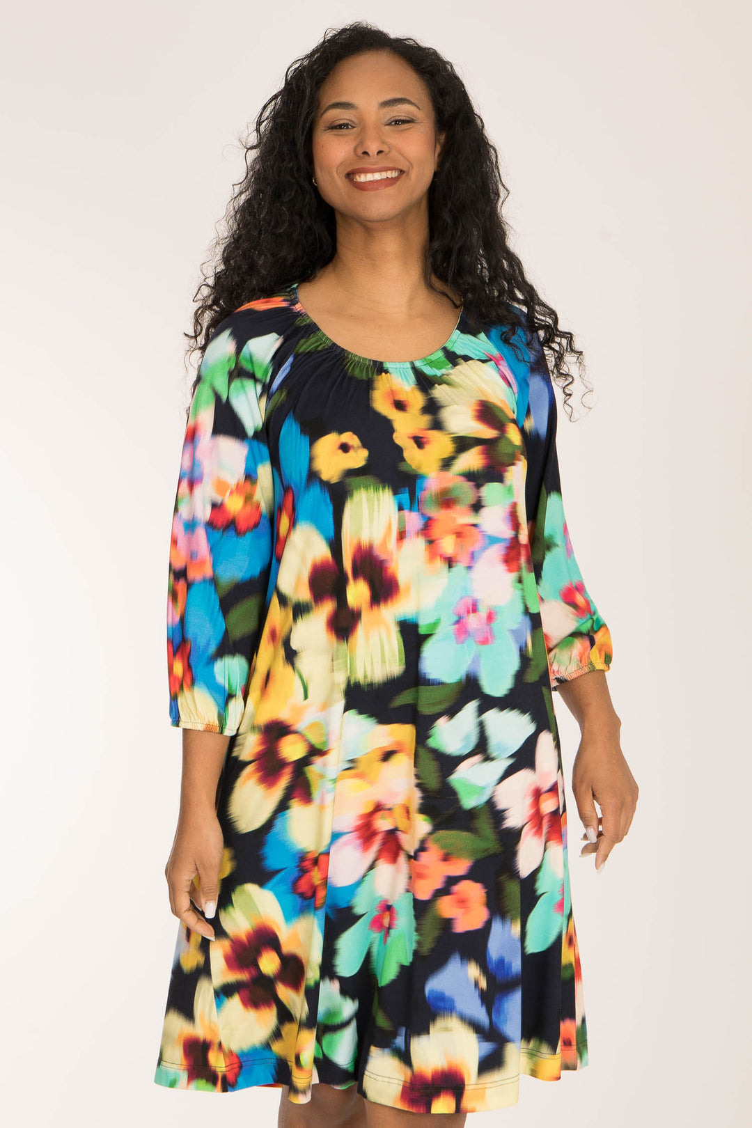 A-lined belted short jersey dress - Navy